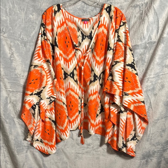 Vince Camuto blouse plus size 2x Orange and Cream flowy ponch style - Picture 1 of 12